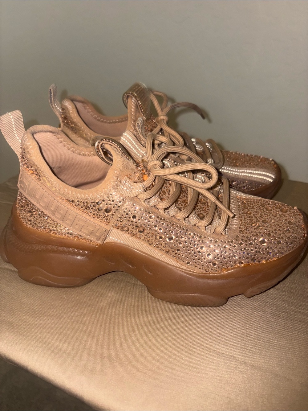 Steve Madden Maxima Gold Crystal Lace-Up Sneakers - Picture 4 of 5
